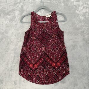 Cynthia Rowley 100% Silk Tank Top XSmall Pink Geometric Design Sleeveless Blouse